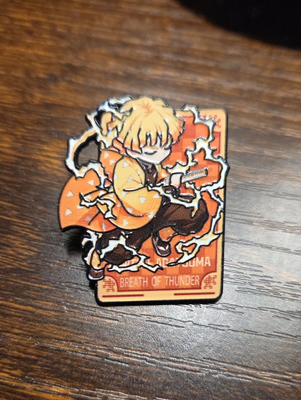 Orange Anime-Style Enamel Pin - Breath of Thunder Design